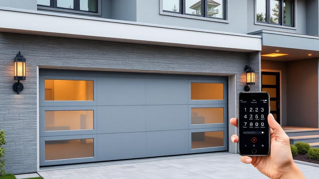 Modern smart garage door with digital features and smartphone control