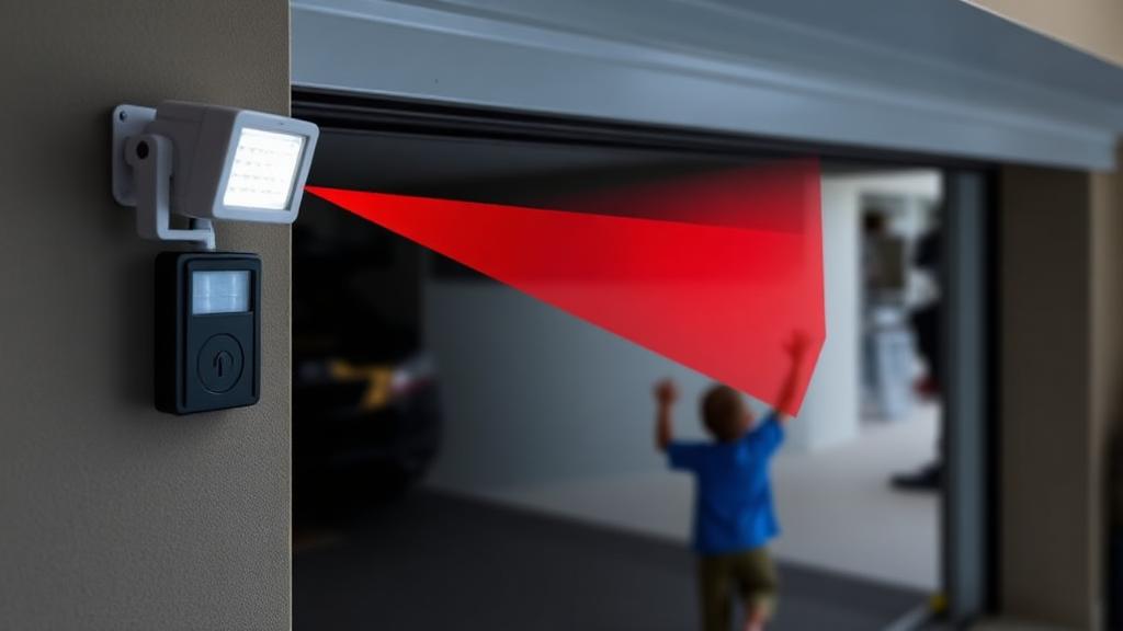 Garage door safety sensors protecting family members in Newton home