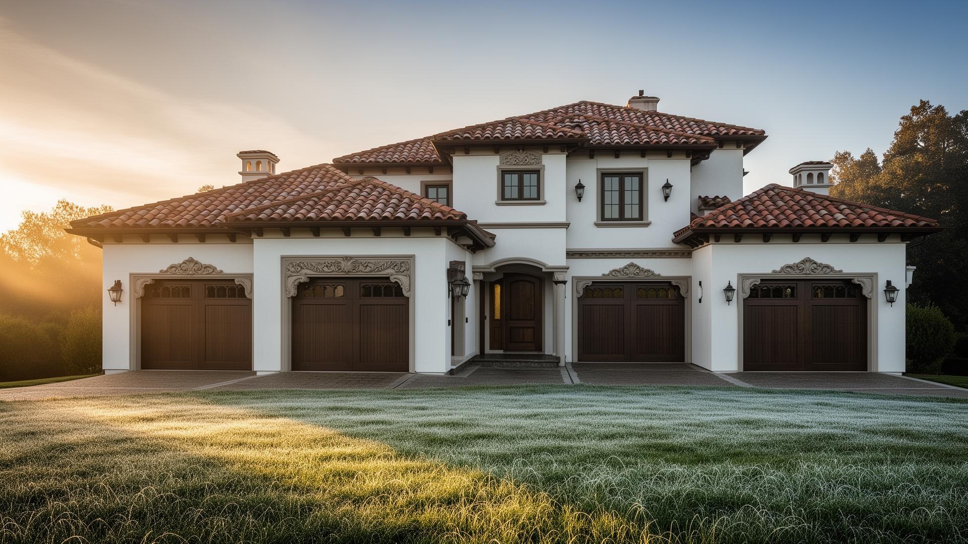 Luxury Mediterranean villa with Victorian style garage doors - Newton Garage Doors installation