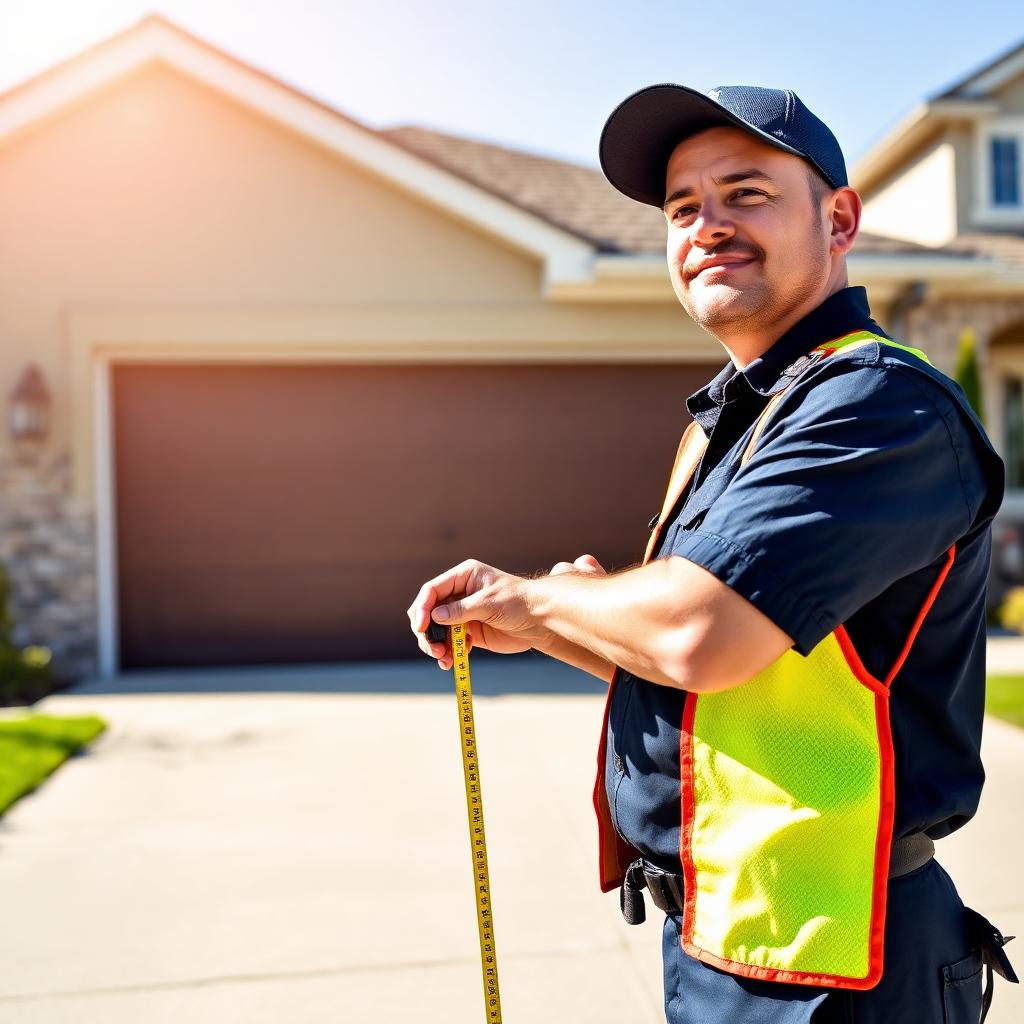 Professional garage door technician measuring for installation - Newton Garage Doors